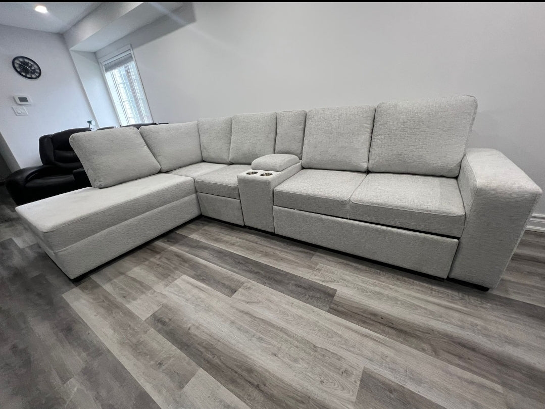HOME THEATER CUSTOM SECTIONAL WITH 2 BEDS AND CONSOLE