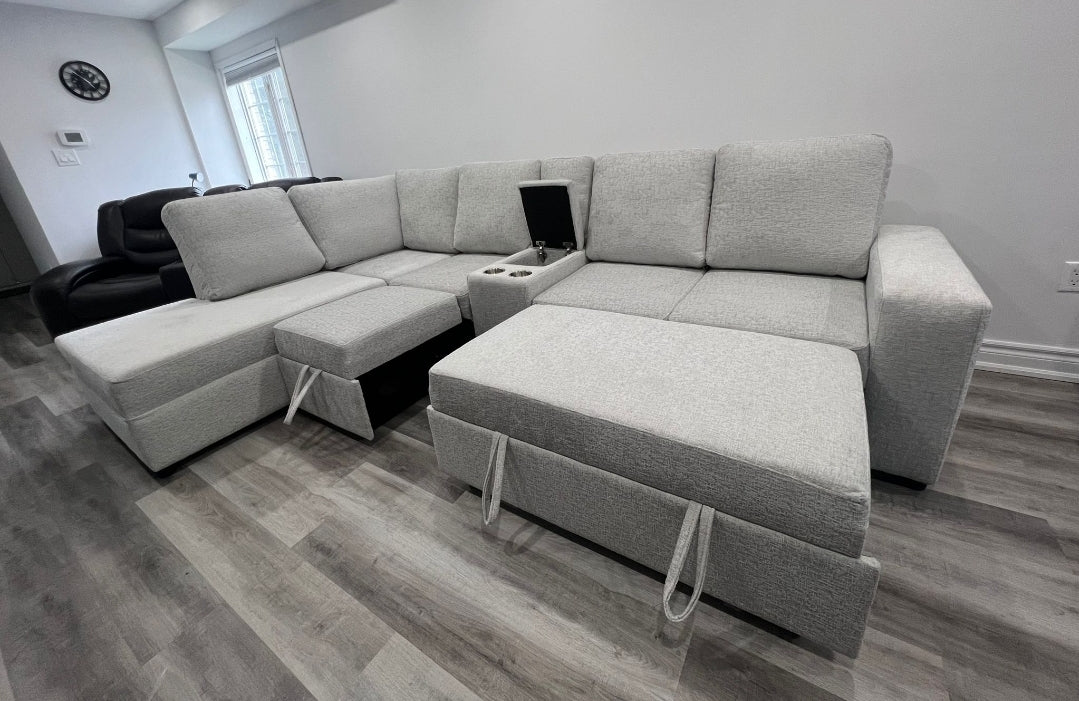 HOME THEATER CUSTOM SECTIONAL WITH 2 BEDS AND CONSOLE